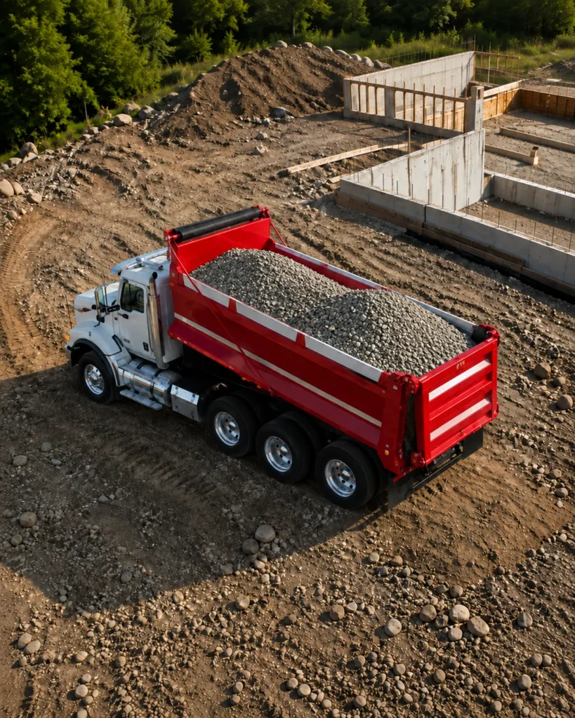Camion benne livrant des matériaux sur un chantier